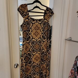 Slinky Black and Gold Patterned Dress. Can Be Worn Off The Shoulder. 2009